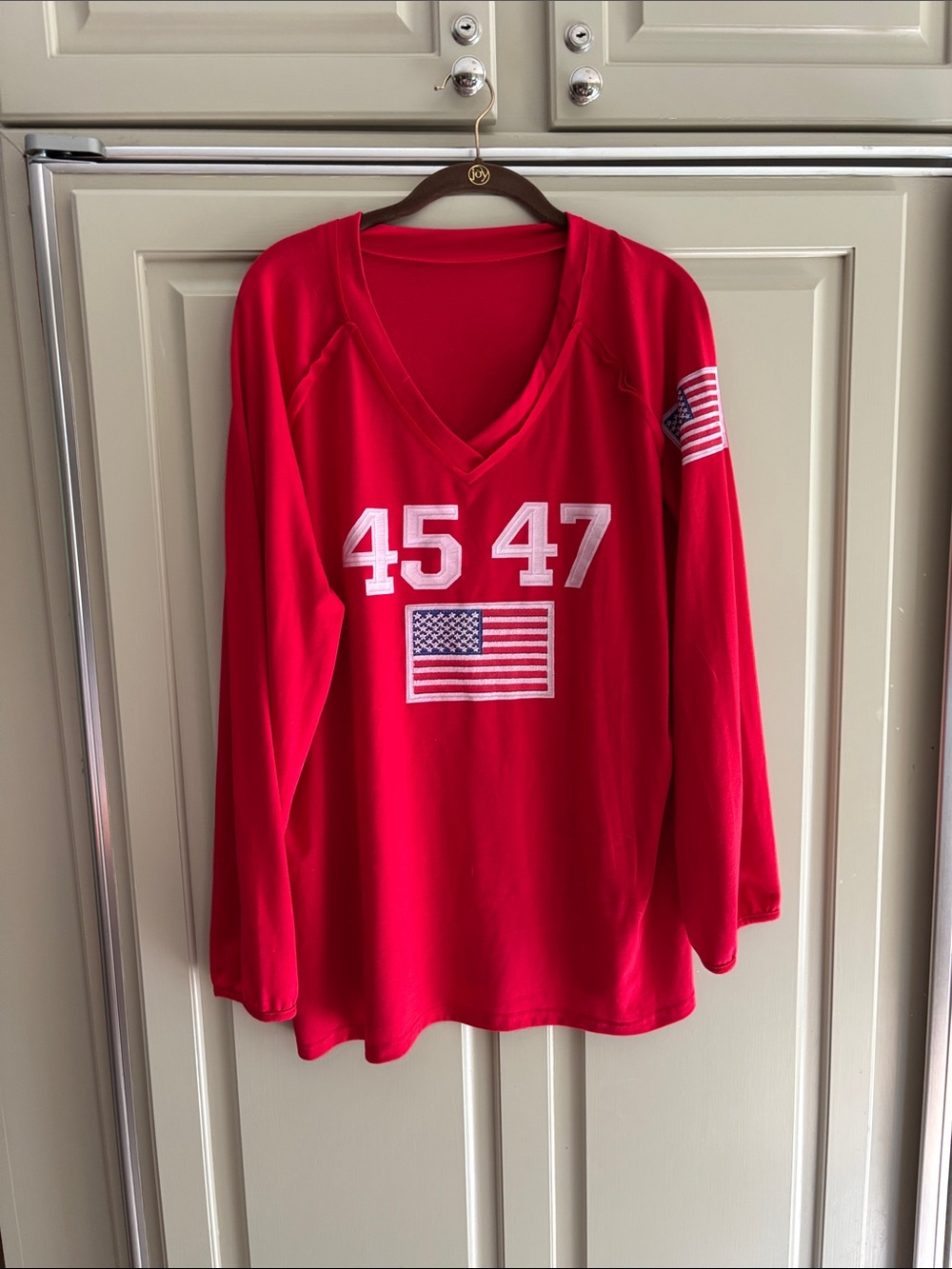 Red USA Flag Pullover Top with 45 47 Graphics